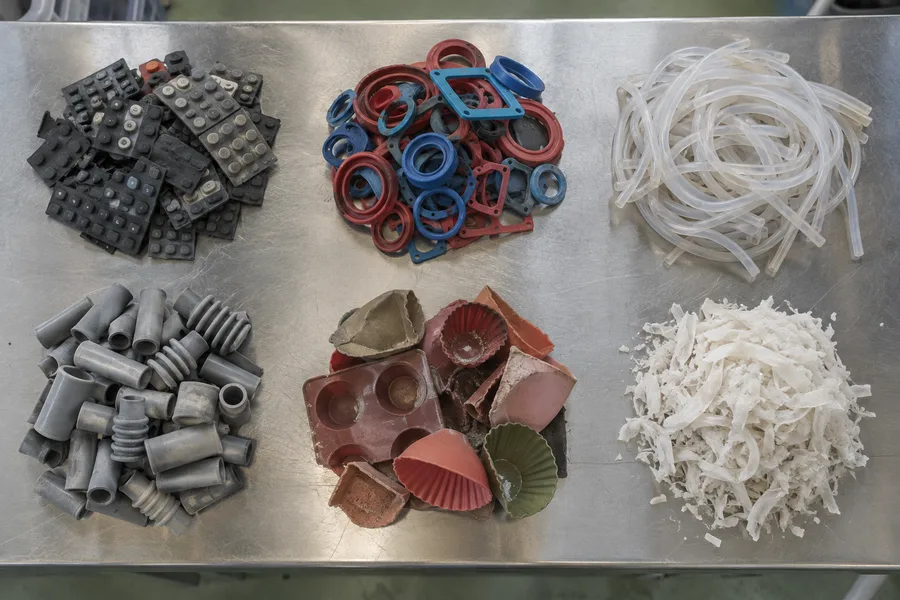 Sorted silicone scrap ready for recovery